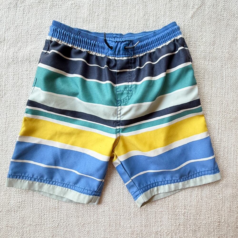 Tea Collection Blue & Yellow Striped Swim Trunks GUC 5